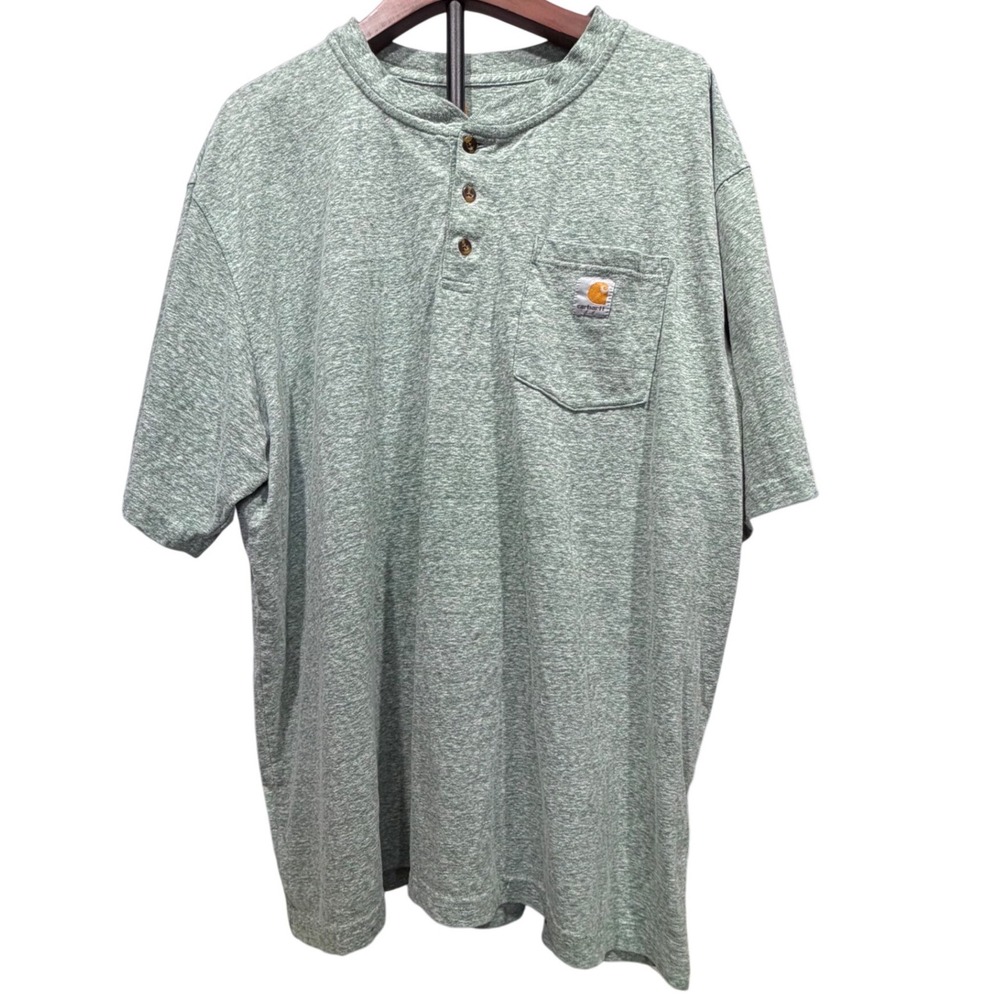 Carhartt Mens 2XL Original Fit‎ Henley Pocket T-Shirt Heather Green Short Sleeve